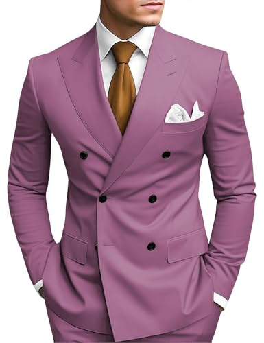 HANBANGWEI Smoking da Uomo a 2 Pezzi con Doppio Petto, Blazer e Pantaloni, Set Slim Fit per Matrimonio, Cerimonia, Ritorno a Casa, Rosa polvere, M