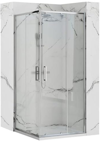 Rea Cabine de douche Point 90x90 Cabine de douche avec receveur de douche Savoy Verre de sécurité trempé Transparent 4mm (Chrome)