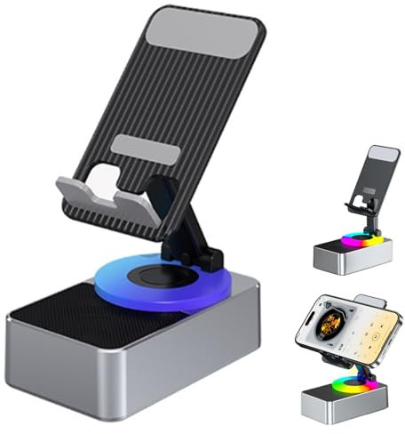 Bluetooth Audio Power Phone Holder, Rotating Phone Stand with Bluetooth Speaker, Bluetooth Audio Power Bank Bracket, Foldable Cell Phone Stand with Wireless Bluetooth Speaker for Home Travel (Grey)