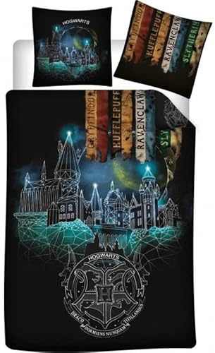 Bettwäsche Harry Potter aus Mikrofaser – Bettbezug Harry Potter 140 x 200 cm + Kissenbezug 63 x 63 cm (Harry Potter F)