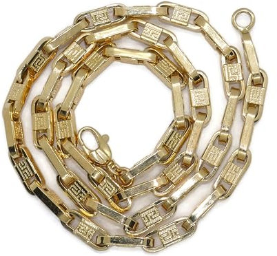 Modische Halskette für Damen und Herren aus 18-karätigem Gelbgold, glatt und mit griechischer Mitte, beidseitig 6,00 mm breit, 61 cm lang, Gewicht: 32,20 g aus 18-karätigem Gold., cm, Gold, Kein