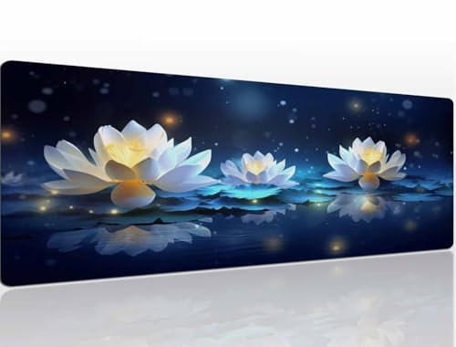 Tapis de Souris Lotus, Tapis de Souris XL 1000x400x4 mm, Petit Tapis de Souris Gamer, Tapis Souris à Bords Cousus, Tapis de Bureau Antidérapante Étanche Mouse Pad, pour Maison Bureau Gaming A589