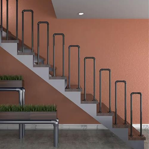 Handlauf für Treppen, Industriell verzinkte Handläufe aus Rundrohr, Treppengeländer für den Innenbereich mit Schraubensatz, Sicherheitshandlauf für Außentreppen im Innenbereich (Mattschwarz) (75 cm (2