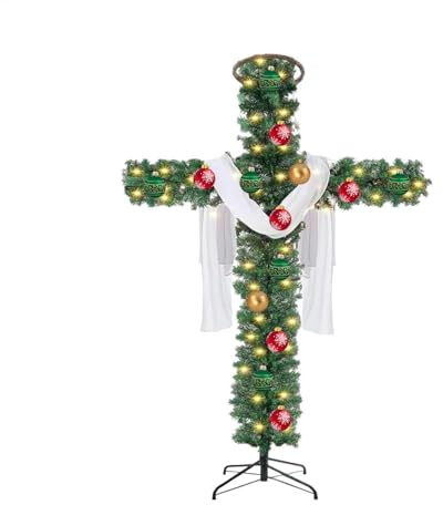 Árbol de Navidad Cruzado, Árbol de Navidad Artificial Centelleante, Árbol de Navidad Plegable con Luz LED y Bufanda de Seda, Decoración Navideña de Árbol Cruzado de Imitación Novedosa
