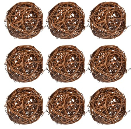 Hoxfly Kaubälle Set, 9 Stück Weidenball Spielzeug für Kleintiere, 6 cm Grasspielzeug für Kaninchen Hamster, Vogel Kauspielzeug, Leckereien Geflochten Strohhalm Spielzeug für Kleintiere, Papagei