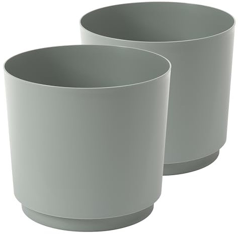 Tymar Lot de 2 cache-pots de fleurs en plastique - Gris/vert - Diamètre : 35 cm