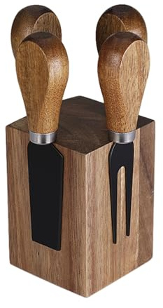 Mafagwre Käsemesser-Set Mit Holzblock, 5-teiliges Edelstahl Käsezubehör, Käsemesser-Block, Magnetischer Holzblock, Servieren Verschiedener Käsesorten, Käsebesteckteile Als Geschenkartikel (Schwarz)