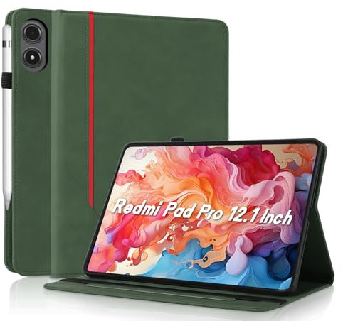 AsWant Custodia per Xiaomi Redmi Pad Pro 12.1 Pollici 2024/Xiaomi Poco Pad, Ultra Sottile con Portapenna Redmi Pad Pro 12.1 Case Auto Sonno/Veglia, Verde