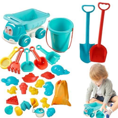 Sand Toys - 29 Pieces Sand Castle Building Kit | Moulds, Watering Box, Storage Bag, Sieve, Portable Bucket, Rake for Ages 3 to 10 Years Old