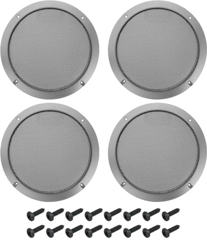 sourcing map 4 Pcs 8inch Black Speaker Grill Mesh Metal Woofer Guard Protector Dust Cover Iron Gray Decorative Circle ABS Frame with Screws for Home Audio Car Speaker Replacement