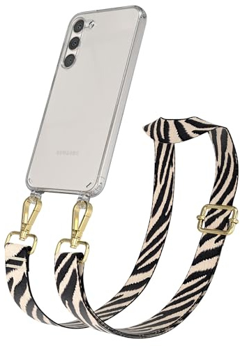 EAZY CASE Handykette - Verstellbares Taschenband kompatibel mit Galaxy S23 Plus, Schulterriemen, Handykordel mit Silikon Hülle, Umhängetasche, Zebra - Schwarz Beige Gold
