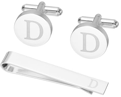 PATIKIL Manschettenknöpfe Herren Initialen Krawattennadel Für Herren | Und Manschettenknöpfe Set, Klassisch Kupfer Personalisierte Krawattennadel Für Vater Ehemann Sohn Buchstabe D Silberton
