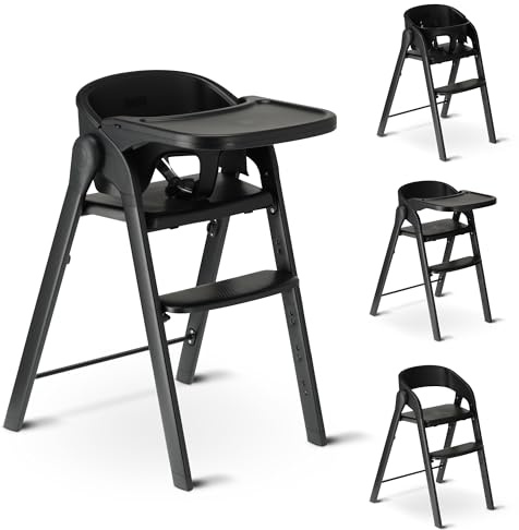 Deryan Baby & Toddler High Chair - Compact Foldable Highchairs, Adjustable Height, Comfortable Chair & Table, Removable & Adjustable Tray, 6 Months Till 50kg (Black)
