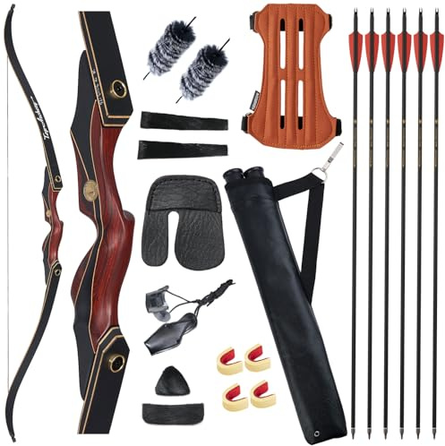 60 Zoll Recurvebogen und Pfeil Set für Erwachsene Takedown Recurvebogen HolzBogengriff 25-50lbs Rechte Hand für Jagd Erwachsene und Anfänger (30 lbs)