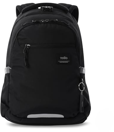 TOTTO - Mochila Ordenador Portátil 14 Pulgadas, Modelo Misisipi, Capacidad 15 L, Compartimento Tablet 10, Bolsillos Botella, Bolsillo Secreto, Espaldar Ergonómico, Correas en S, Color Negro