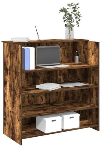 KTHLBRH Empfangstheke aus rauchiger Eiche, Empfangstheke mit integriertem Stauraum und vielseitigem Design, 100 x 50 x 103,5 cm