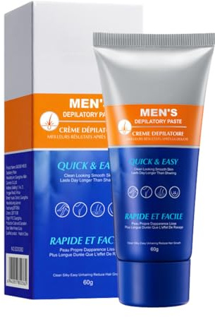 Enthaarungscreme Intimbereich Männer, Hair Removal Cream für Körper & Intimbereich Männer, Haarentfernungscreme für Brust, Arme, Beine & Achseln, Sanfte Haarentfernung für alle Hauttypen, 60g