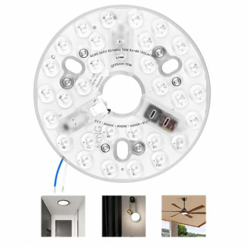 Kit de Recambio Luz LED 15W para Ventilador de Techo 5.3, 3CCT con Memoria | Panel Redondon 3000/4200/6500K , Base de Aluminio 85–265V, Repuesto Universal para Modernizar Lámparas y Ventiladores