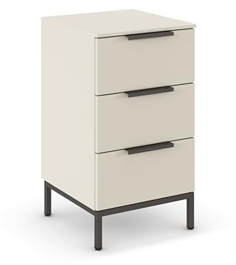 Rauch Möbel Flipp, Nachttisch, Farbe Beige, Maße 40x72x42 cm | Nachtkommode, 3 Schubladen, Soft-Close-Funktion, Griffe und Metallkufe Graphit, für Schlafzimmer, Jugendzimmer, Gästezimmer