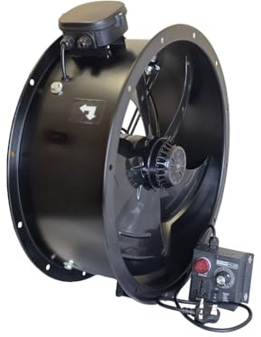 450mm ST Top Connection (18”) Industrial Duct Fan – Heavy Duty Cased Axial Kitchen Canopy Extractor with Separate Speed Controller, 220V Commercial Suction Fan for Restaurants, Warehouses & Offices