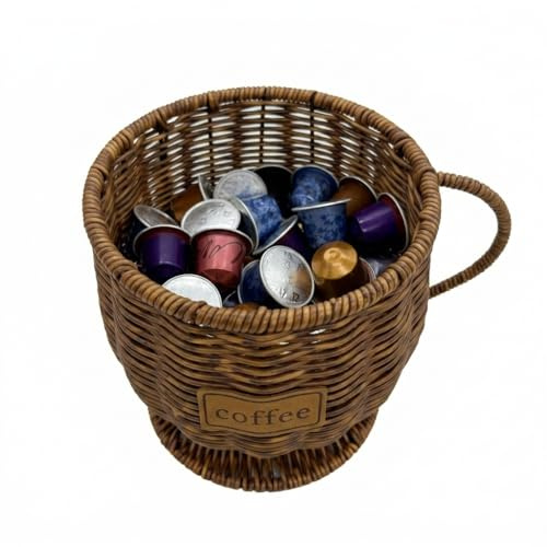 WuJiLiving Large Woven-Look Coffee Pod Storage Basket, Coffee Bar Organiser | Large, stylish, multi-purpose basket for coffee pods of various sizes.