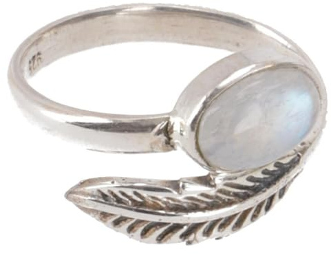 GURU SHOP Filigraner Silberring mit Edelstein, indischer Schmuckring, 17 mm, Mondstein