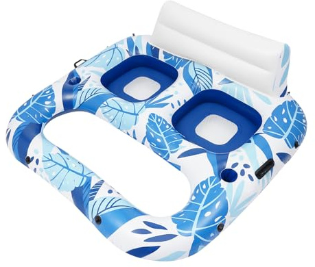 Île de natation gonflable pour 2 personnes, en PVC, bleu ciel et blanc, 165 x 152 x 55 cm, chaise de bronzage, pour plage et piscine