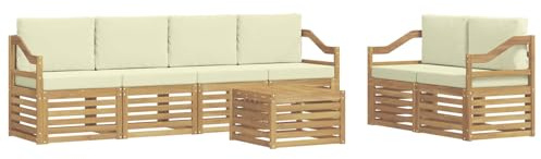 vidaXL Outdoor-Sofagarnitur mit Kissen 7 pcs Weiß und Creme Polyester, Garten, modernes, haltbares Outdoor-Sofa, Lounge-Möbel, Terrassensitzgruppe, bequem und stylish