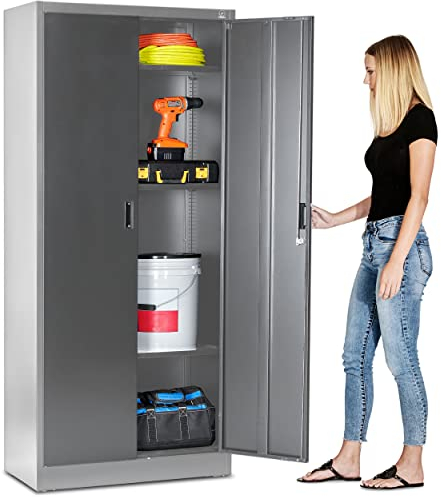 Fedmax Storage Cabine 71 Inch, Steel Utility Cupboard with Locks & Adjustable Shelves for Garage, Office, Classroom and Kitchen - Gray