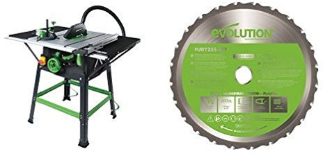 Evolution Power Tools - Project FURY5-S Multi-Purpose Table Saw, 255 mm (230V) with Multi-Purpose Carbide-Tipped Blade, 255 mm Bundle