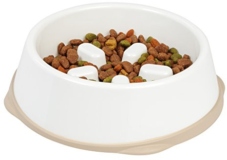 IRIS USA 4-Cup Slow Feeder Dog Bowl, Anti-Choking & Anti-Slip, Puzzle Bowl for Healthy Digestion, Slow Eating Dog Bowl for Short Snouted Dogs, Cats & Pets, BPA-Free, PVC-Free, White/Beige
