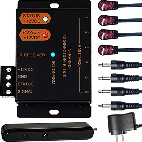 IR Repeater Kit, 1x6 IR Infrared Repeater System Kit Remote Controls Home Theater Out of Sight .Support RCMM Code(Black)