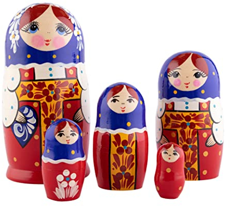 Heka Naturals Rote Sarafan Matrjoschka Puppen | Naturholz Matrjoschka Puppen Set, Traditionelle Babuschka Heimdekoration, Stapelbares Holzspielzeug, Handgemachtes Spielzeug, Niedliches Geschenk