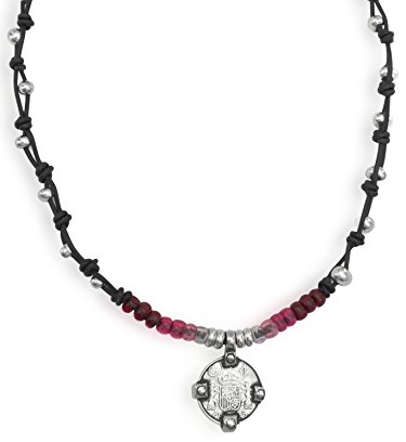 Beau Soleil Jewelry Halskette Lederkette Damen-Kette mit Anhänger Münze Lederschmuck