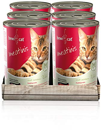 bewi cat Meatinis Wild [400 g] Dose | Nassfutter für Katzen | Muskelfleisch & Innereien mit fester Fleischstruktur | Katzenfutter nass | 6 x 400 g