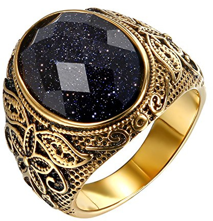 OIDEA Ring Herren Edelstahl Vintage Biker Männer braun Steine Edelstahlring Herrenring Bandring Punk Rock