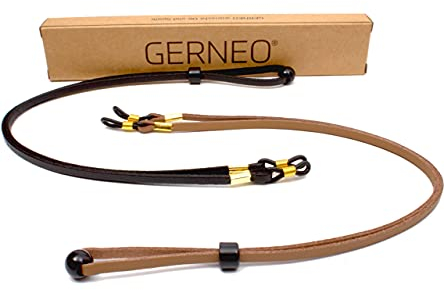 GERNEO® - DAS ORIGINAL - Premium Brillenband Leder aus hochwertigem PU Glatt- und Wildleder Kombination für Lesebrille & Sonnenbrille - schwarz & hellbraun - Befestigung in gold - 2er Pack