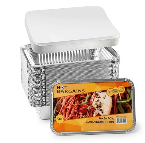 HOT BARGAINS Professional Aluminium Foil Containers Size 6A with Lids, Pack of 100, 200 x 111 x 55mm