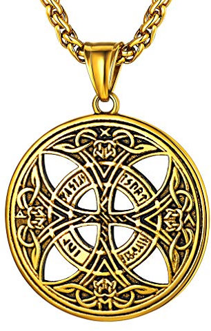 FaithHeart Antique Mens Necklace Celtic Cross Jewellery Gold Plated Tree of Life Pendant Irish Necklaces Stainless Steel Amulet Jewellery