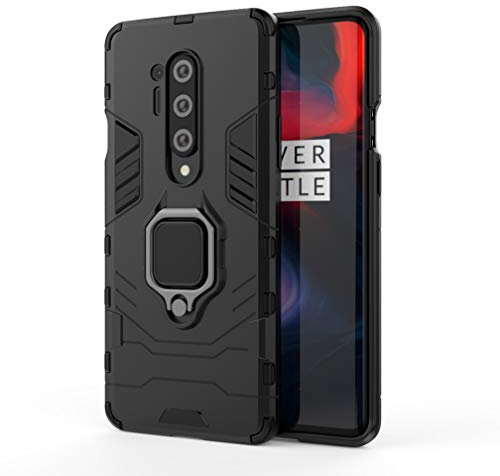 HAOYE Hülle kompatibel für OnePlus 8 Pro, Handyhülle mit 360 Grad Finger-Halter Kickstand für magnetische KFZ-Halterung, Dual Layer Silica TPU + Harter PC Schutzhülle Cover. Schwarz