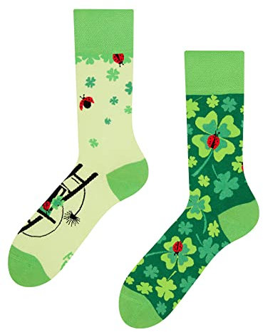Dedoles Socken Unisex Damen Herren & Kinder Baumwolle viele lustige Designs 1 Paar Geschenk links rechts verschieden, Farbe Grün, Motiv Vierblättriger Glücksklee, Gr. 39-42