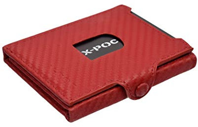 X-POC Kreditkartenetui mit Münzfach aus echten Leder, Karten Portemonnaie, Herren und Damen (rot)
