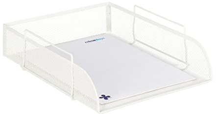 Relaxdays stapelbare Dokumentenablage, für DIN A4, Gitter Design, Briefablage fürs Büro, Metall, B x T: 25 x 34 cm, weiß, 1 Stück