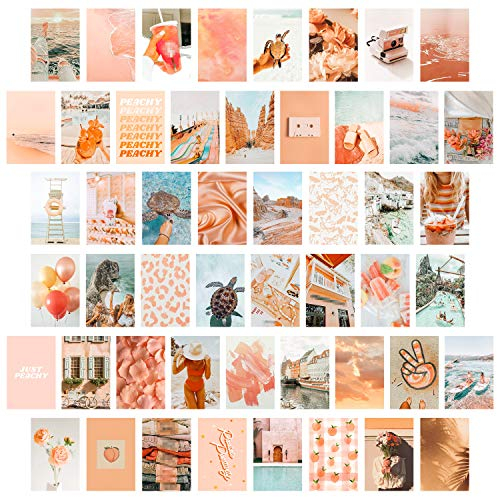 BeYumi 50 Stück Peach Beach Ästhetisches Bild für Wandcollage, 4x6 Zoll, Collagen-Druckset im Boho-Stil, Raumdekor in blaugrüner Farbe für Mädchen, Wandkunstdruck Foto-Display im Wohnheim VSCO-Poster