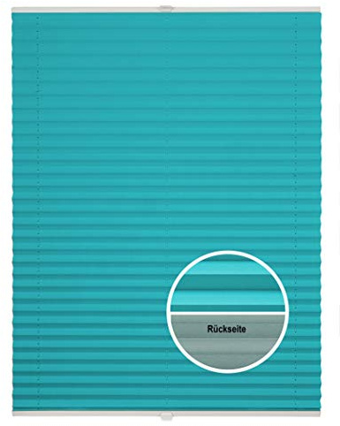 ondeco Plissee Thermo ohne Bohren mit Klemmträger,Sonnenschutz für Fenster innen, lichtschutz und Blickdicht, Faltrollo Sichtschutz für Tür, Jalousie Rollo leicht verdunkelnd Türkis 45x130 cm
