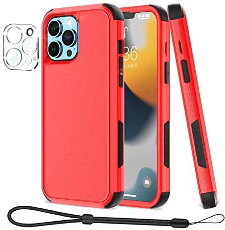 UNITEDTIME case Compatible with iPhone 13 Pro Case, Drop Protection Rugged Shockproof/Dust Proof Military Protective Tough Durable Phone Cover (Red)