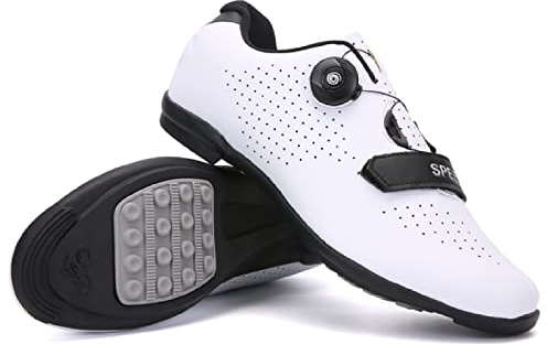 GZQIAWY Fahrradschuhe Herren Damen Outdoor Sport Geschwindigkeit MTB Erwachsene Mountainbike Turnschuhe Rennradschuh Flache Straßenklampe Weiße Gummisohle 45