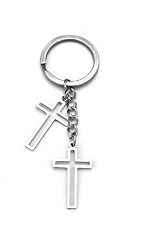 Schlüsselanhänger Kreuz Kruzifix aus Edelstahl Jesus Kirche