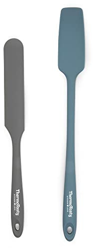 ThermoTasty Küchenspatel Küchenhelfer Spatel Spachtel Winkelpalette Glattstreicher Restelöffel Löffel Schaber, 2er-Set blau/grau