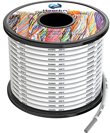 1.3mm² 16awg Silicone Electrical Wire Cable White 15Meters 16 Gauge Hookup Wires kit Stranded Tinned Copper Wire Flexible and Soft High Temperature Resistance